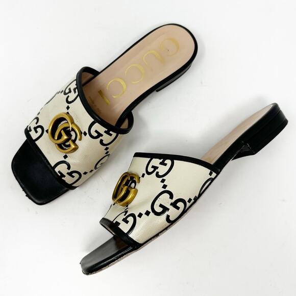 Gucci Shoes - Gucci Jolie GG Marmont Slide Sandals Black White